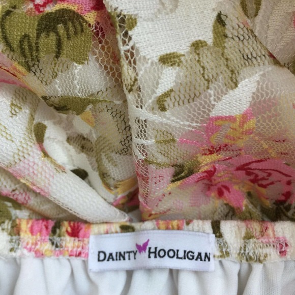 Dainty Hooligan Off Shoulder Tunic Dress Size S Roses Floral Lace Overlay Lined - Picture 3 of 13